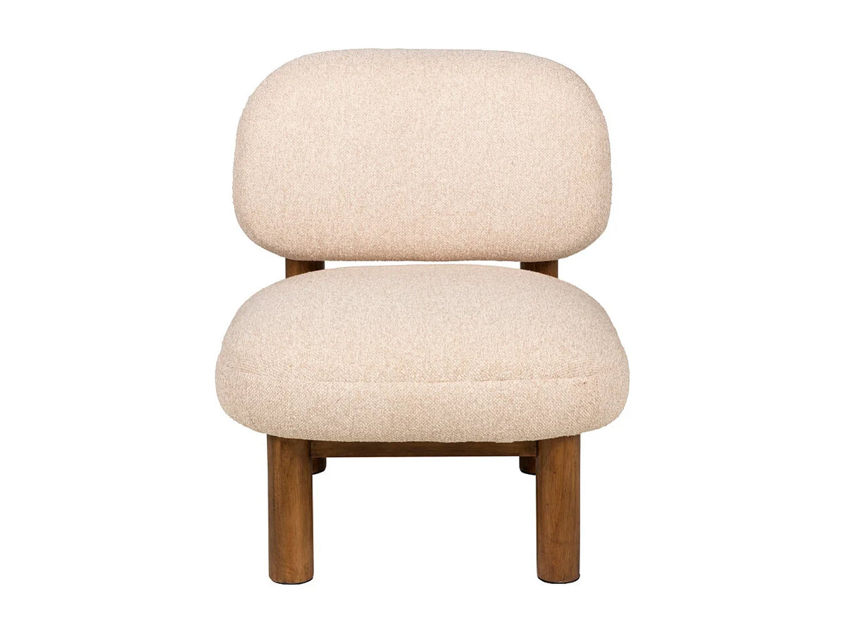 Fauteuil Japandi bas en bois et tissu bouclette beige - Nubo