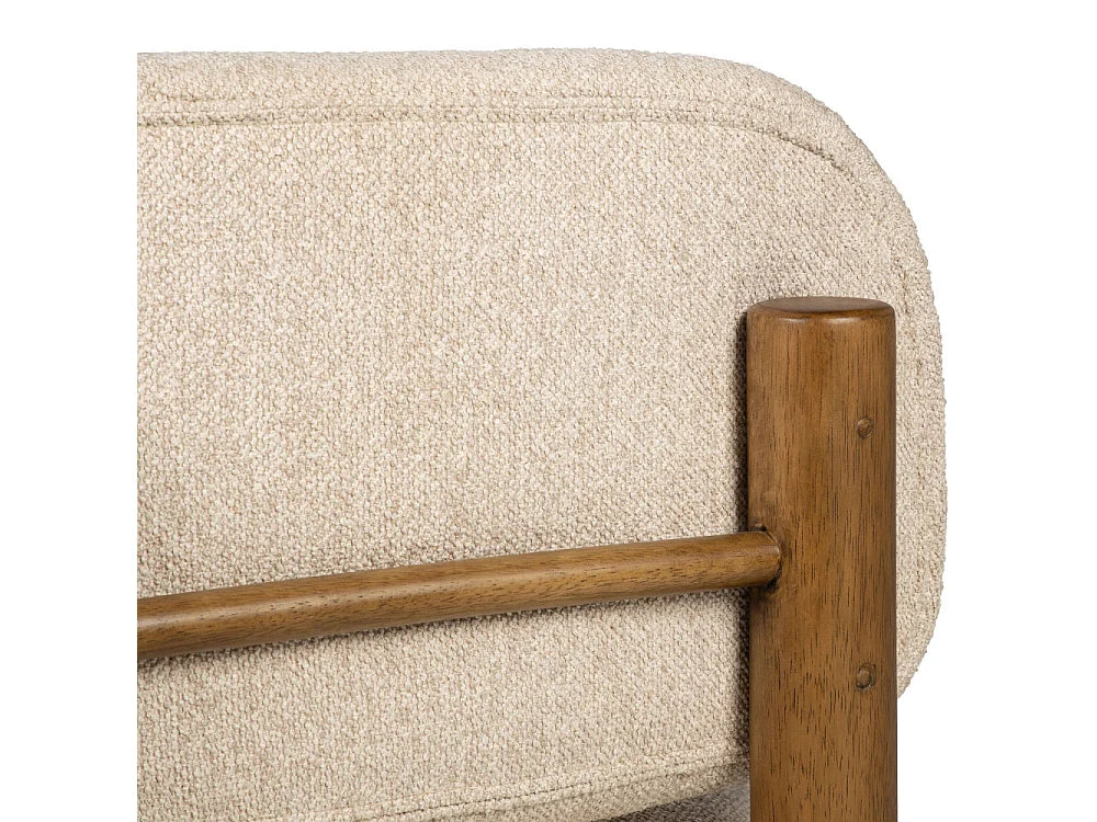 Fauteuil Japandi bas en bois et tissu bouclette beige - Nubo