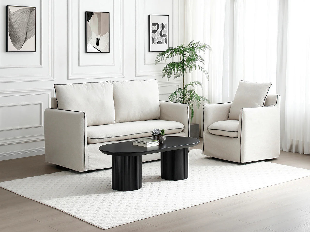 Table basse Japandi ovale en MDF laqué mat noir 120 x 60 cm - Lorimila