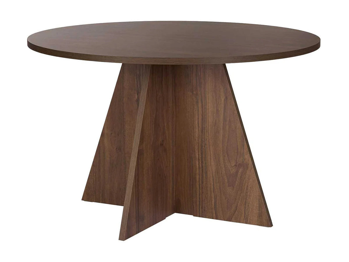 Table à manger ronde Japandi 6 personnes en aggloméré mélaminé naturel foncé Ø 120 cm - Virella