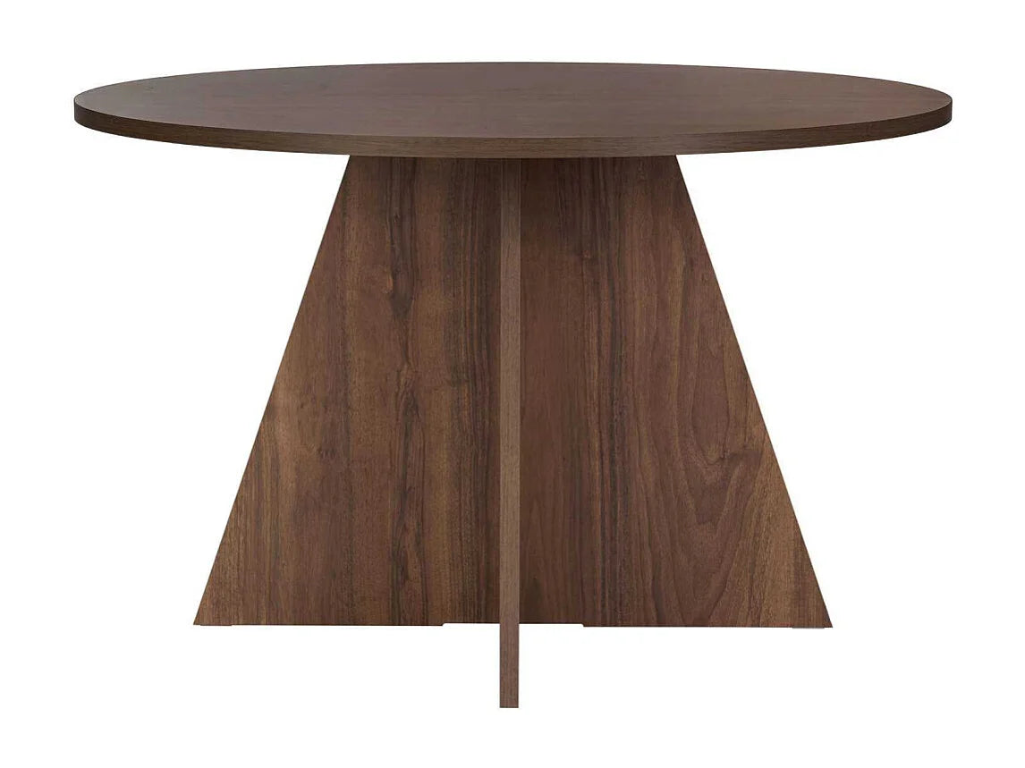 Table à manger ronde Japandi 6 personnes en aggloméré mélaminé naturel foncé Ø 120 cm - Virella
