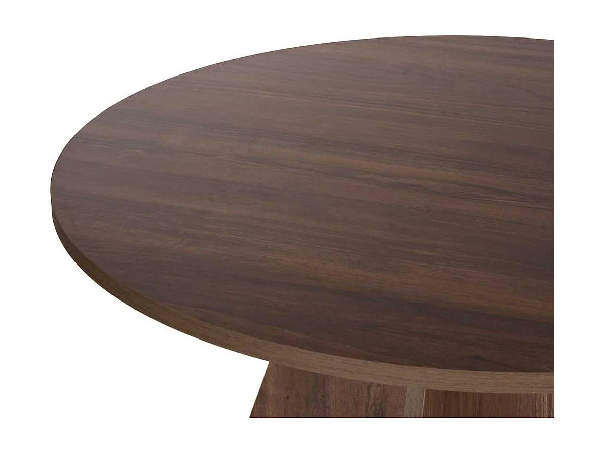Table à manger ronde Japandi 6 personnes en aggloméré mélaminé naturel foncé Ø 120 cm - Virella