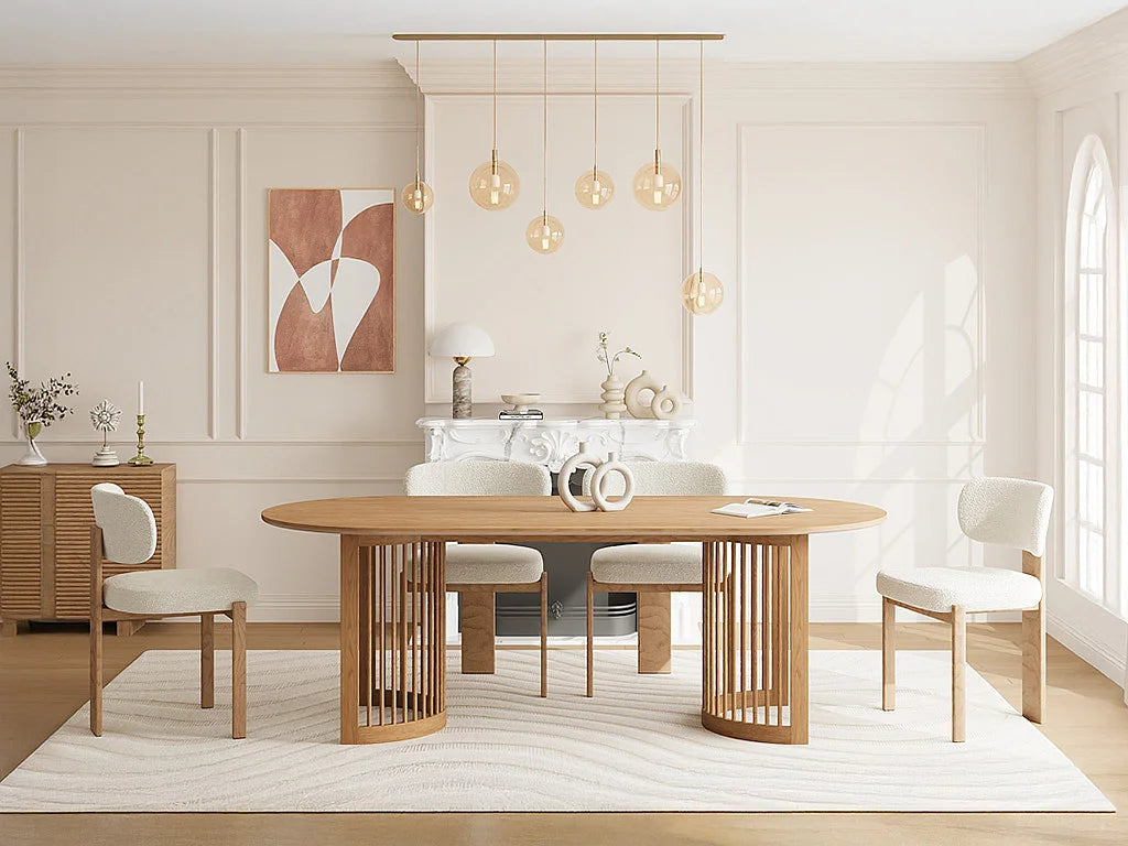 Table à manger ovale Japandi 8 personnes placage chêne et hévéa naturel 220 x 100 cm - Neliram