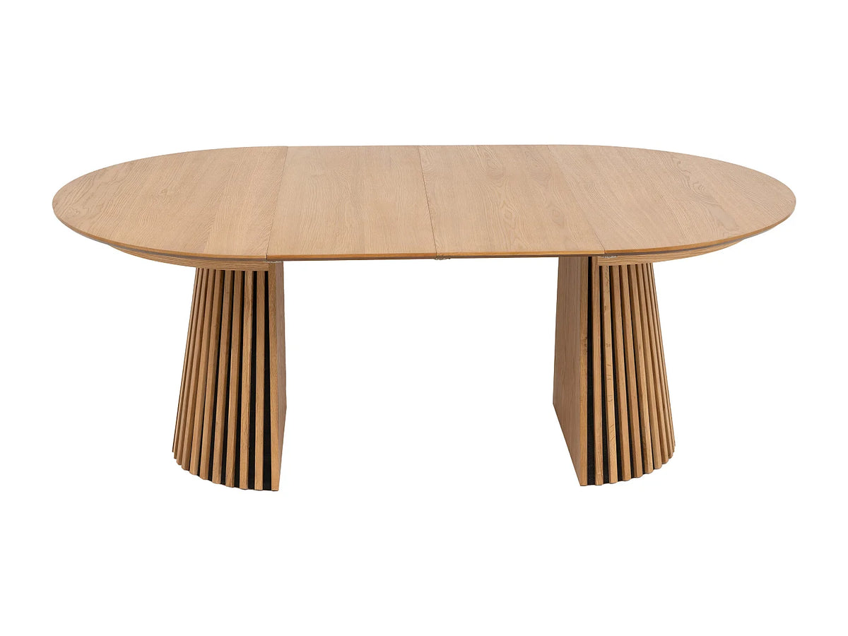Table à manger ronde Japandi extensible 4 à 8 personnes placage chêne clair Ø 120 cm - Carmiza