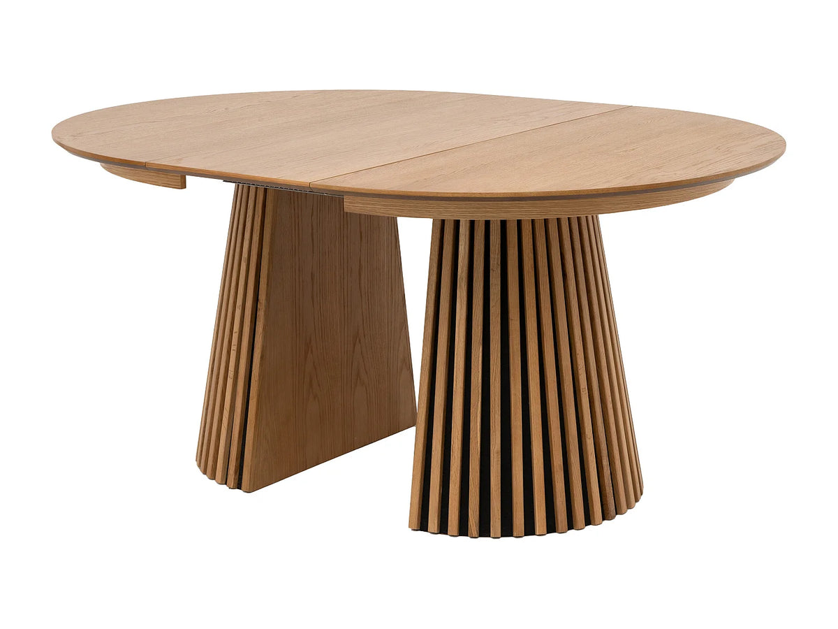 Table à manger ronde Japandi extensible 4 à 8 personnes placage chêne clair Ø 120 cm - Carmiza