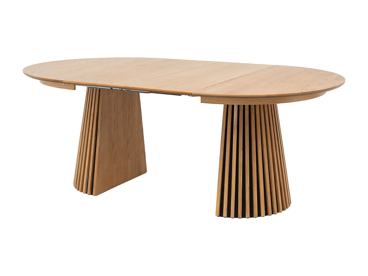 Table à manger ronde Japandi extensible 4 à 8 personnes placage chêne clair Ø 120 cm - Carmiza