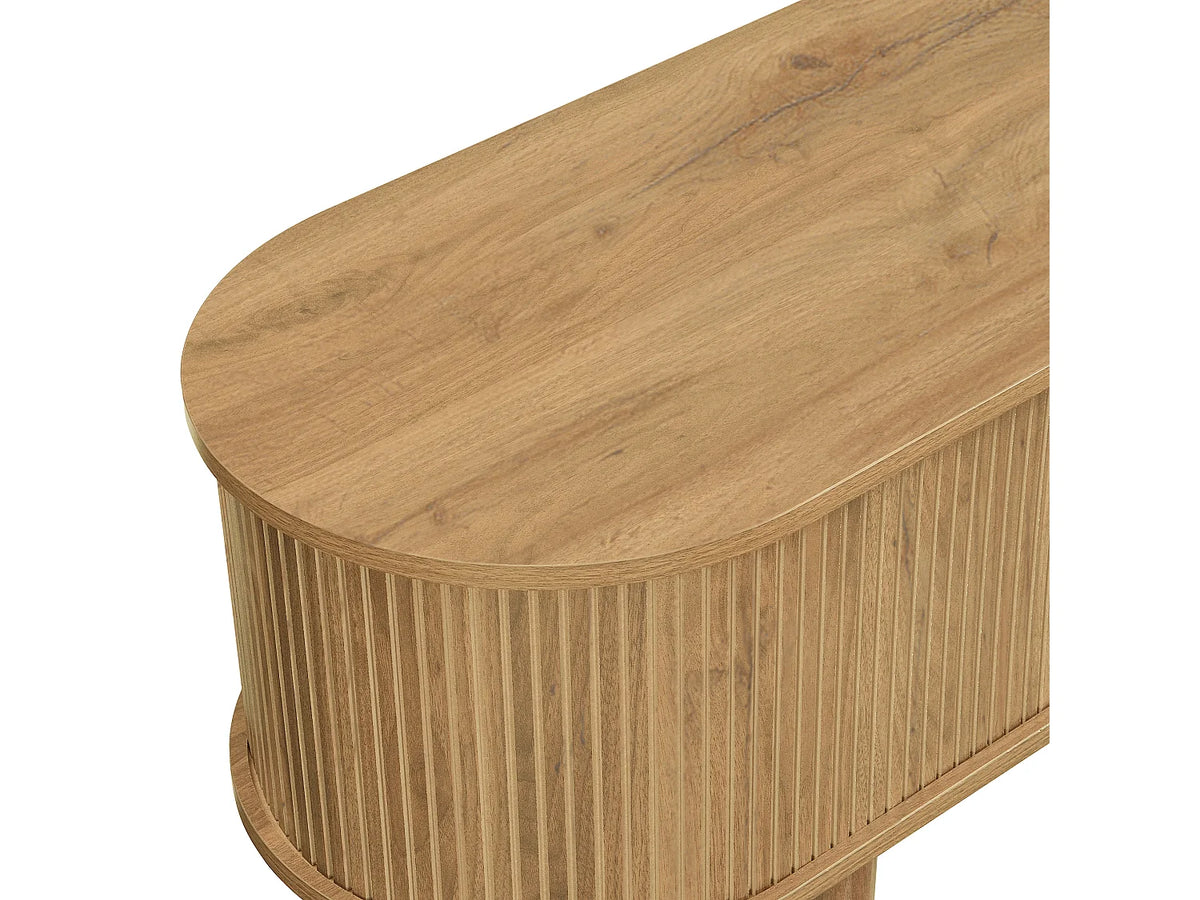 Meuble TV Japandi 2 portes coulissantes et 2 tiroirs en MDF effet bois naturel 175 x 45 cm