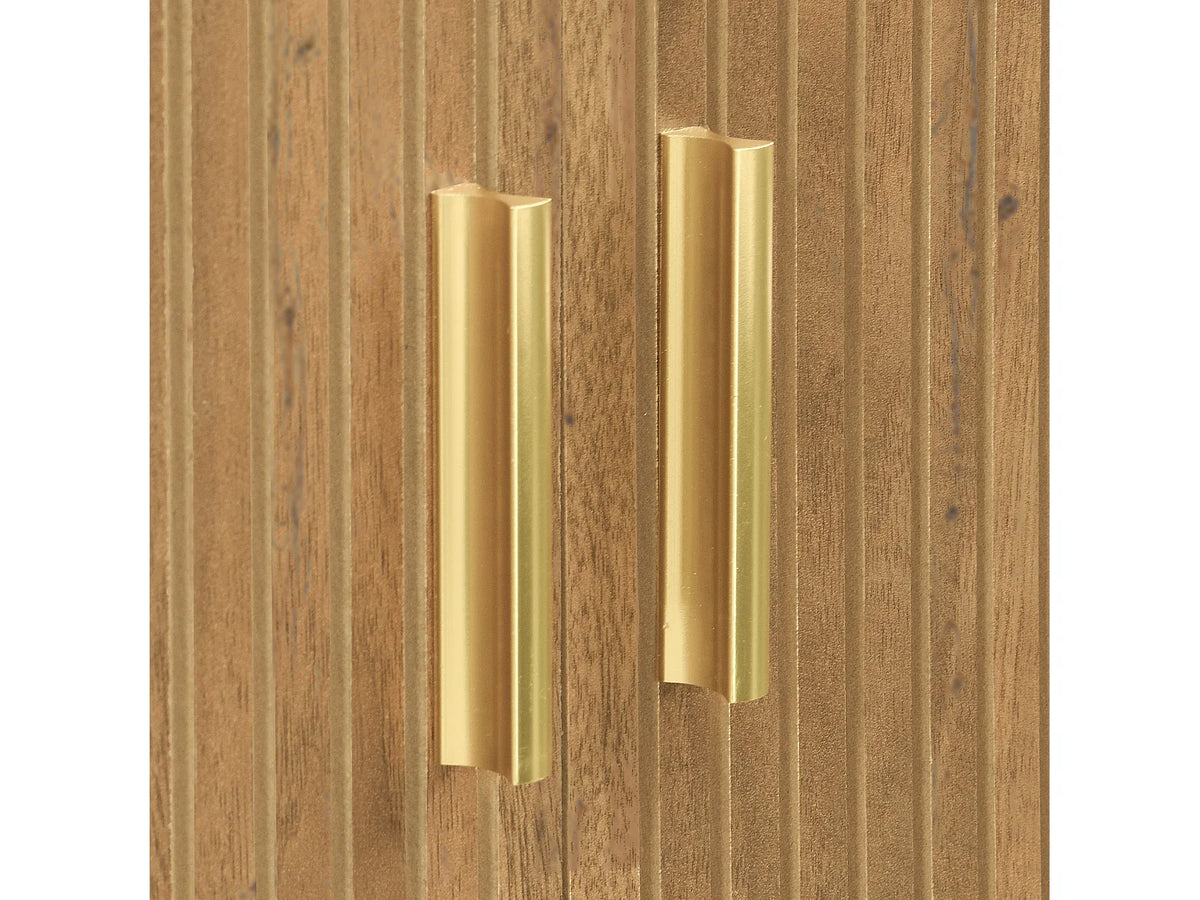 Meuble TV Japandi 2 portes coulissantes et 2 tiroirs en MDF effet bois naturel 175 x 45 cm