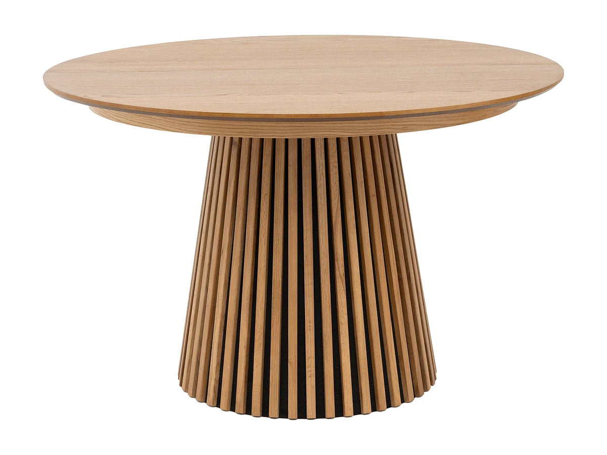 Table à manger ronde Japandi extensible 4 à 8 personnes placage chêne clair Ø 120 cm - Carmiza