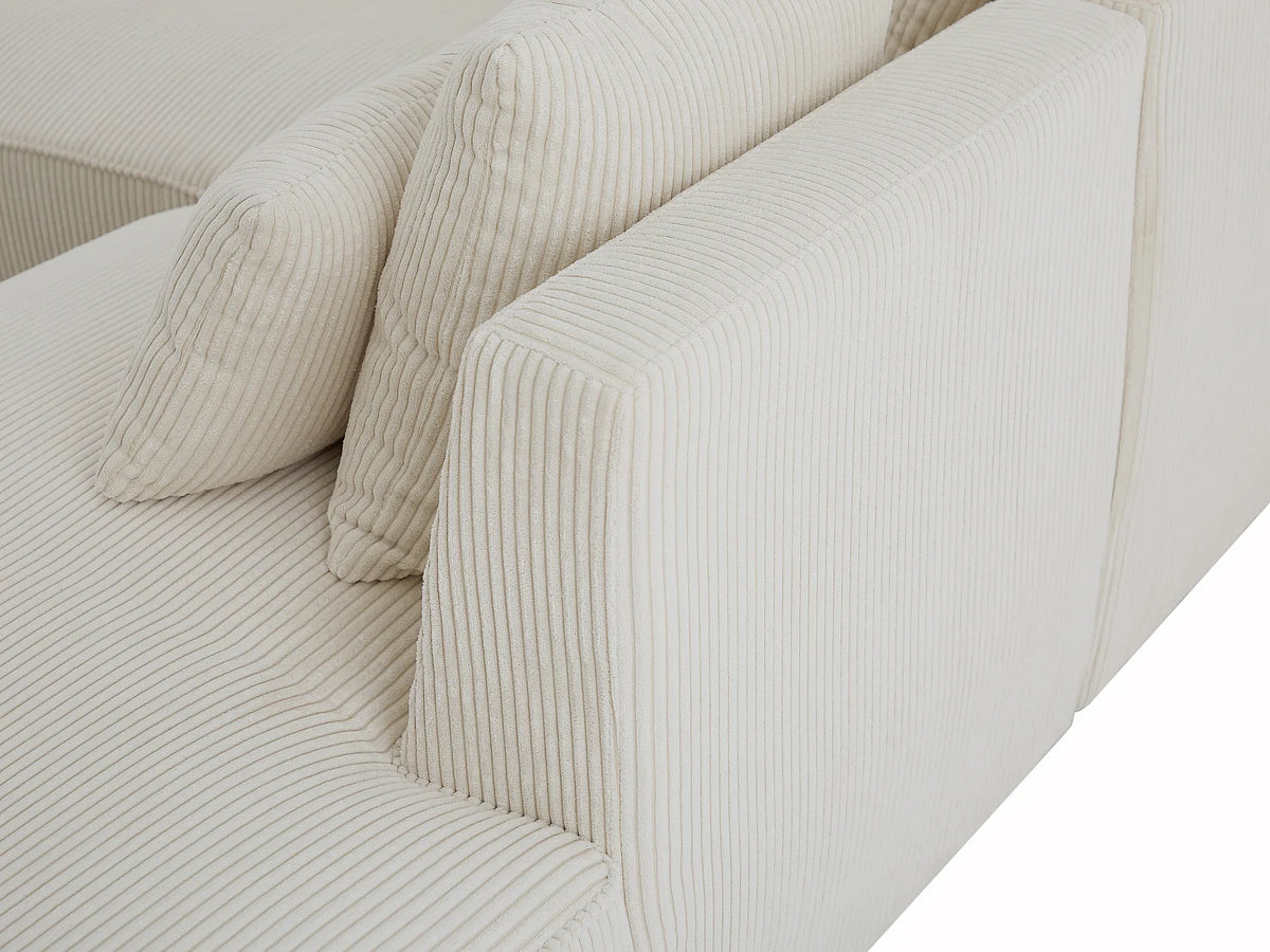 Petit canapé d'angle Japandi droit 4 places en velours côtelé beige 185 cm - Mecodi