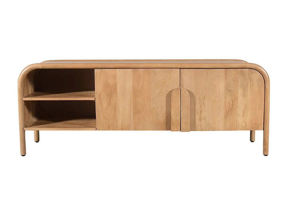 Meuble TV Japandi 2 portes et 2 niches en bois de manguier massif 150 x 55 cm - Bali