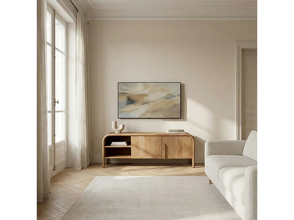 Meuble TV Japandi 2 portes et 2 niches en bois de manguier massif 150 x 55 cm - Bali
