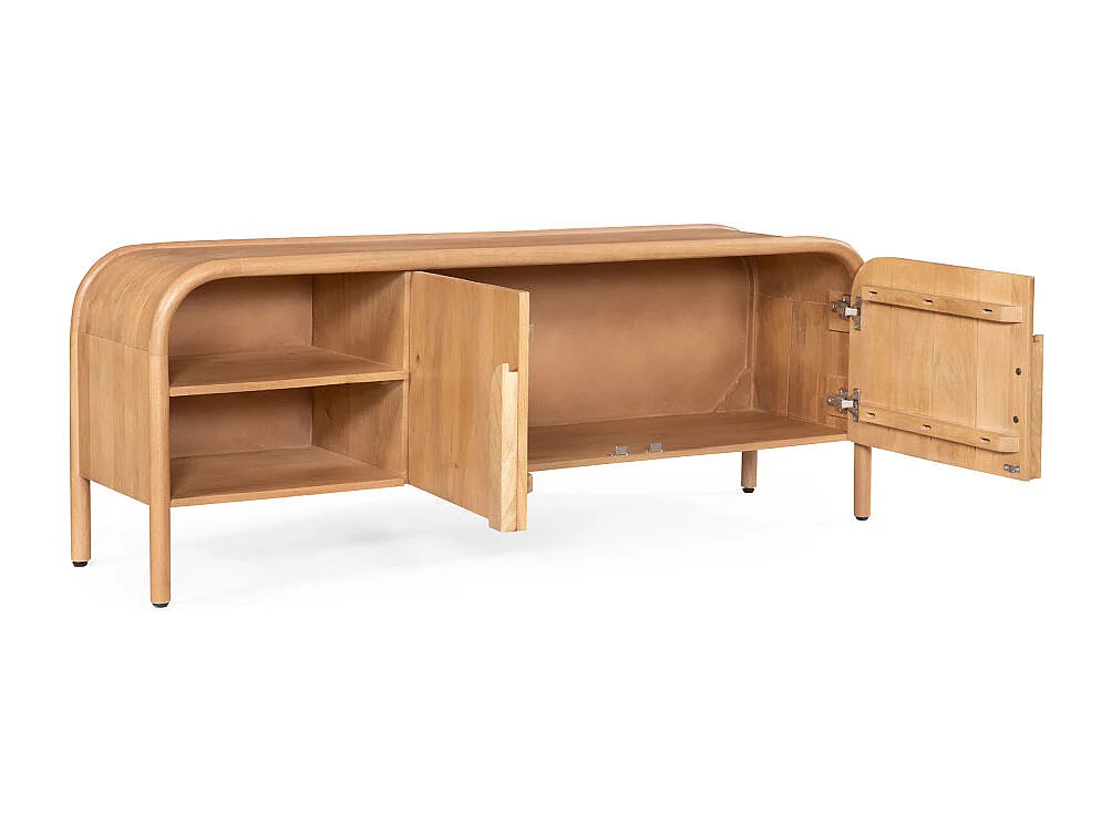 Meuble TV Japandi 2 portes et 2 niches en bois de manguier massif 150 x 55 cm - Bali