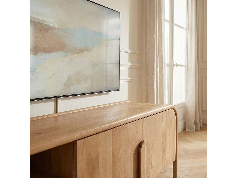 Meuble TV Japandi 2 portes et 2 niches en bois de manguier massif 150 x 55 cm - Bali