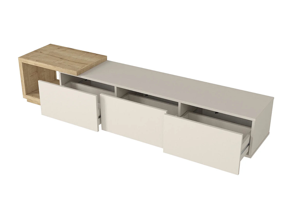 Meuble TV Japandi 3 tiroirs et 1 niche beige et naturel clair 200 x 40 cm - Dukian
