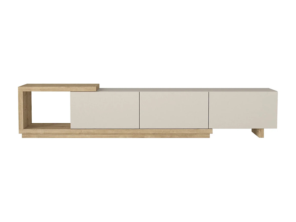 Meuble TV Japandi 3 tiroirs et 1 niche beige et naturel clair 200 x 40 cm - Dukian