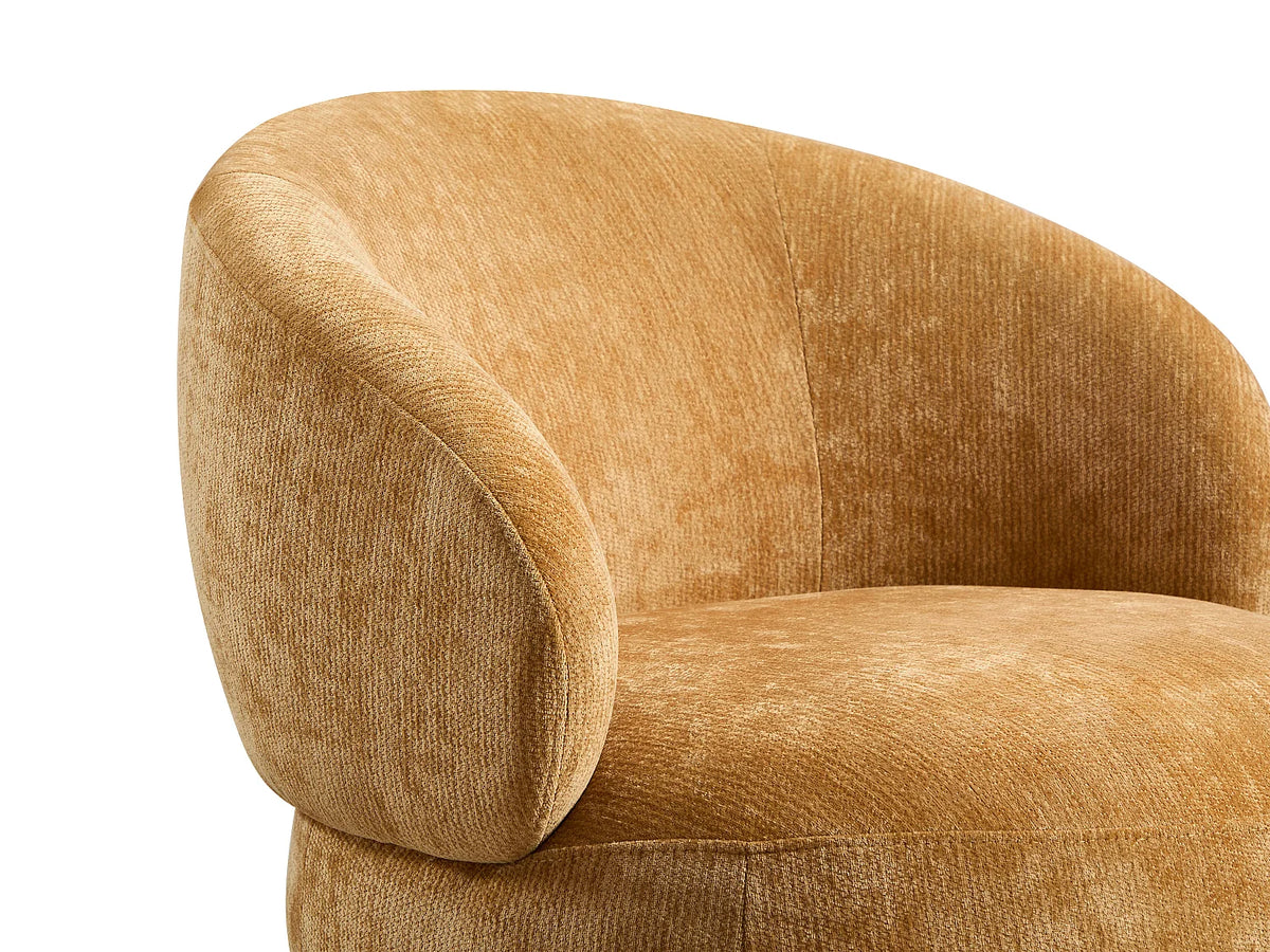 Fauteuil Japandi pivotant rond en tissu texturé jaune moutarde - Lacazo