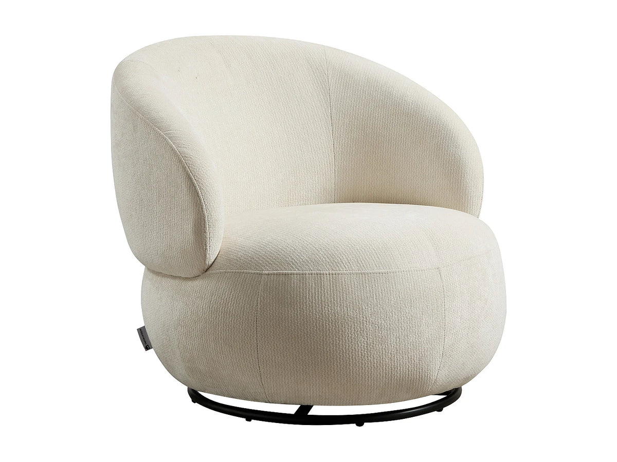 Fauteuil Japandi pivotant rond en tissu texturé beige - Lacazo