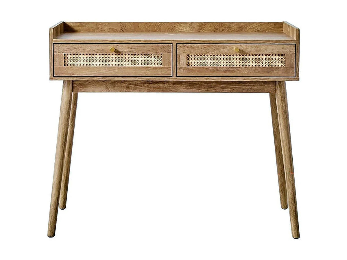 Console Japandi 2 tiroirs en rotin et bois naturel 100 x 85 cm - Palmo