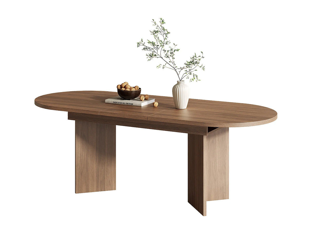 Table à manger ovale Japandi extensible 6 à 8 personnes en MDF marron 140 x 90 cm
