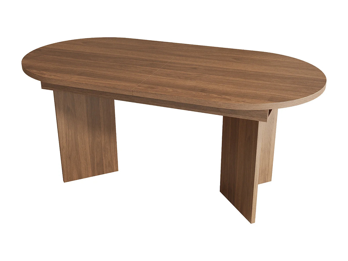 Table à manger ovale Japandi extensible 6 à 8 personnes en MDF marron 140 x 90 cm