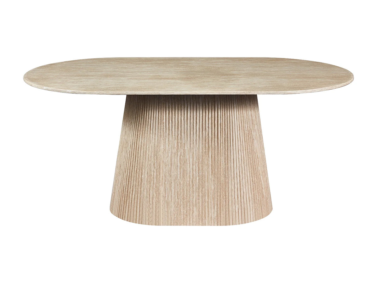 Table à manger ovale Japandi 8 personnes marbre artificiel travertin beige 200 x 100 cm - Tifuli