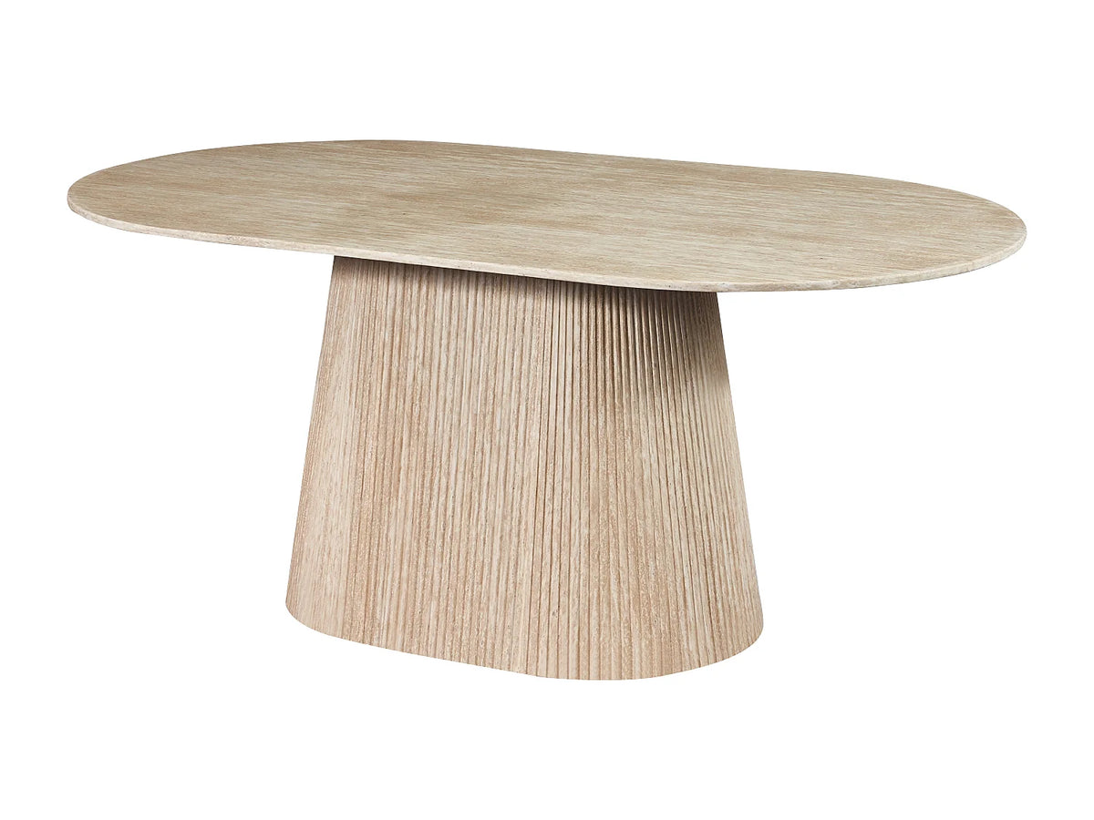Table à manger ovale Japandi 8 personnes marbre artificiel travertin beige 200 x 100 cm - Tifuli