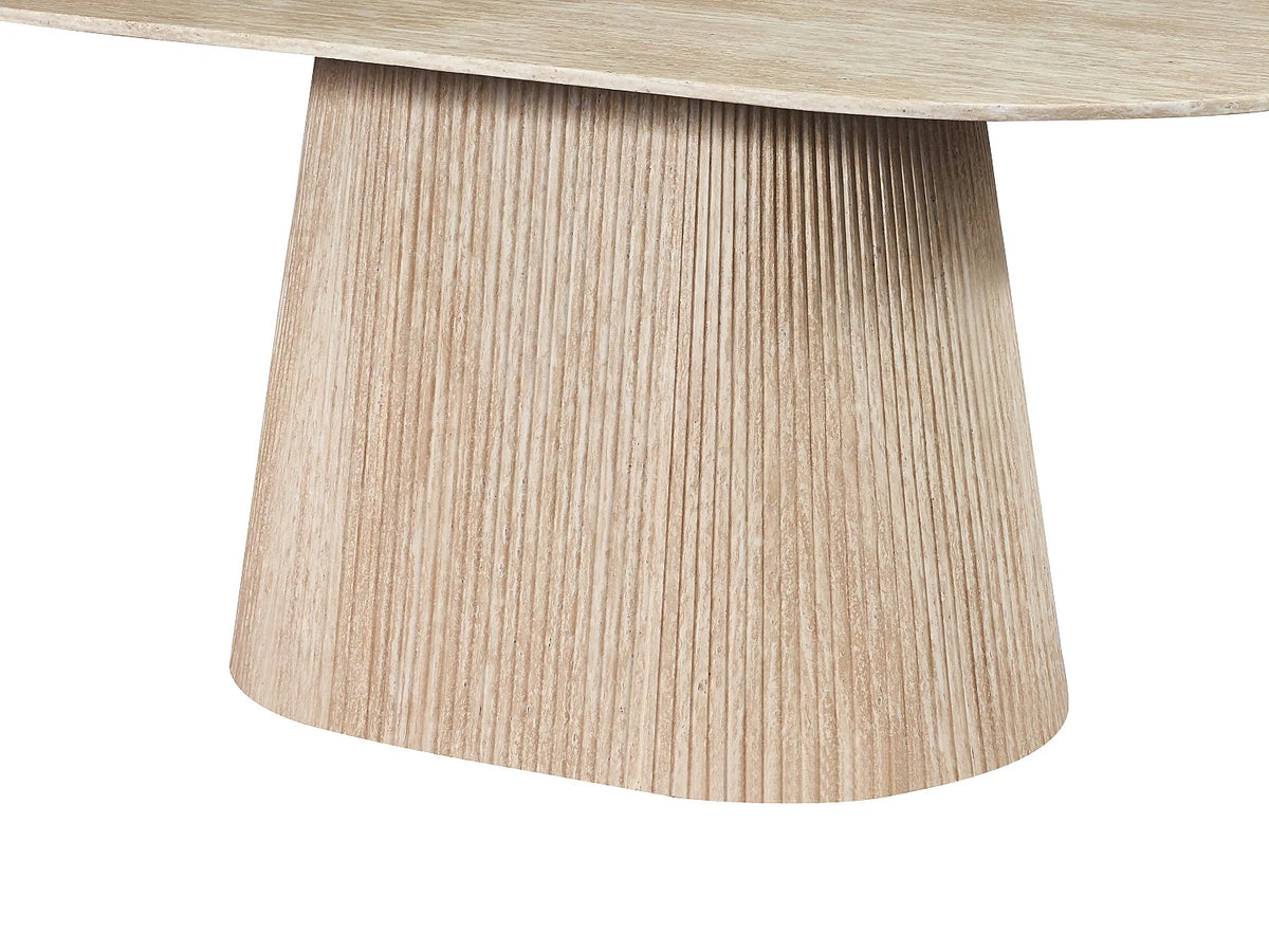 Table à manger ovale Japandi 8 personnes marbre artificiel travertin beige 200 x 100 cm - Tifuli