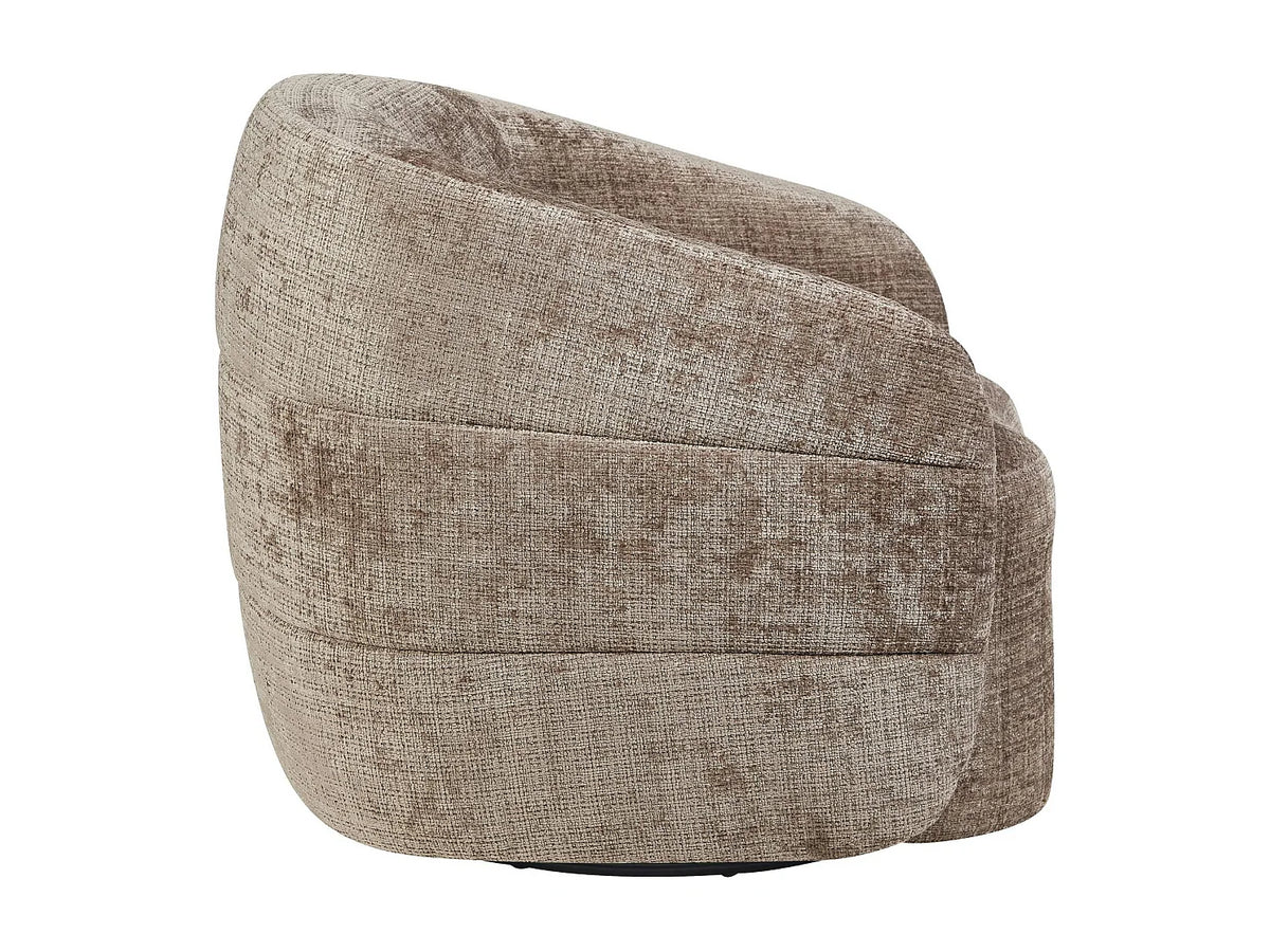Fauteuil Japandi pivotant en tissu chenille marron - Belora