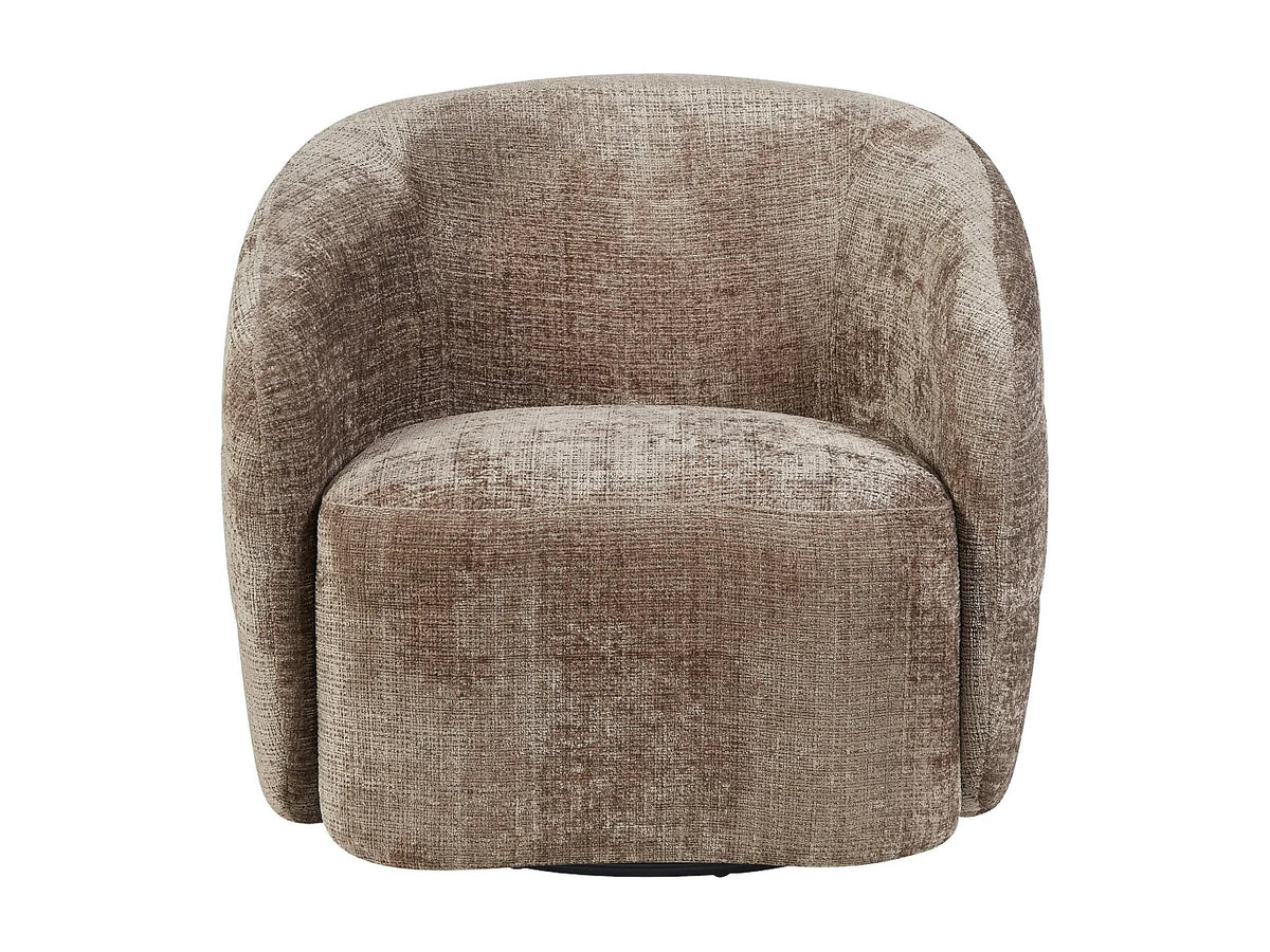 Fauteuil Japandi pivotant en tissu chenille marron - Belora