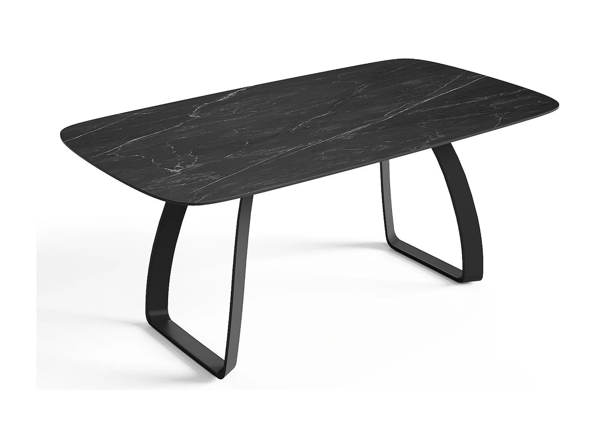 Table à manger Japandi extensible 8 à 10 personnes céramique effet marbre noir 180 x 90 cm - Dahlia