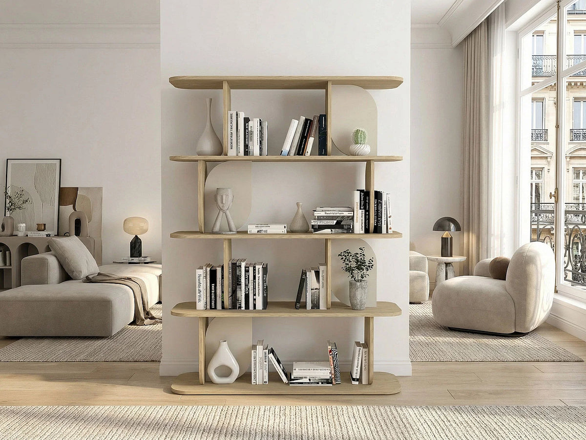Étagère Japandi 4 tablettes naturel clair et beige 120 x 160,5 cm - Neleria