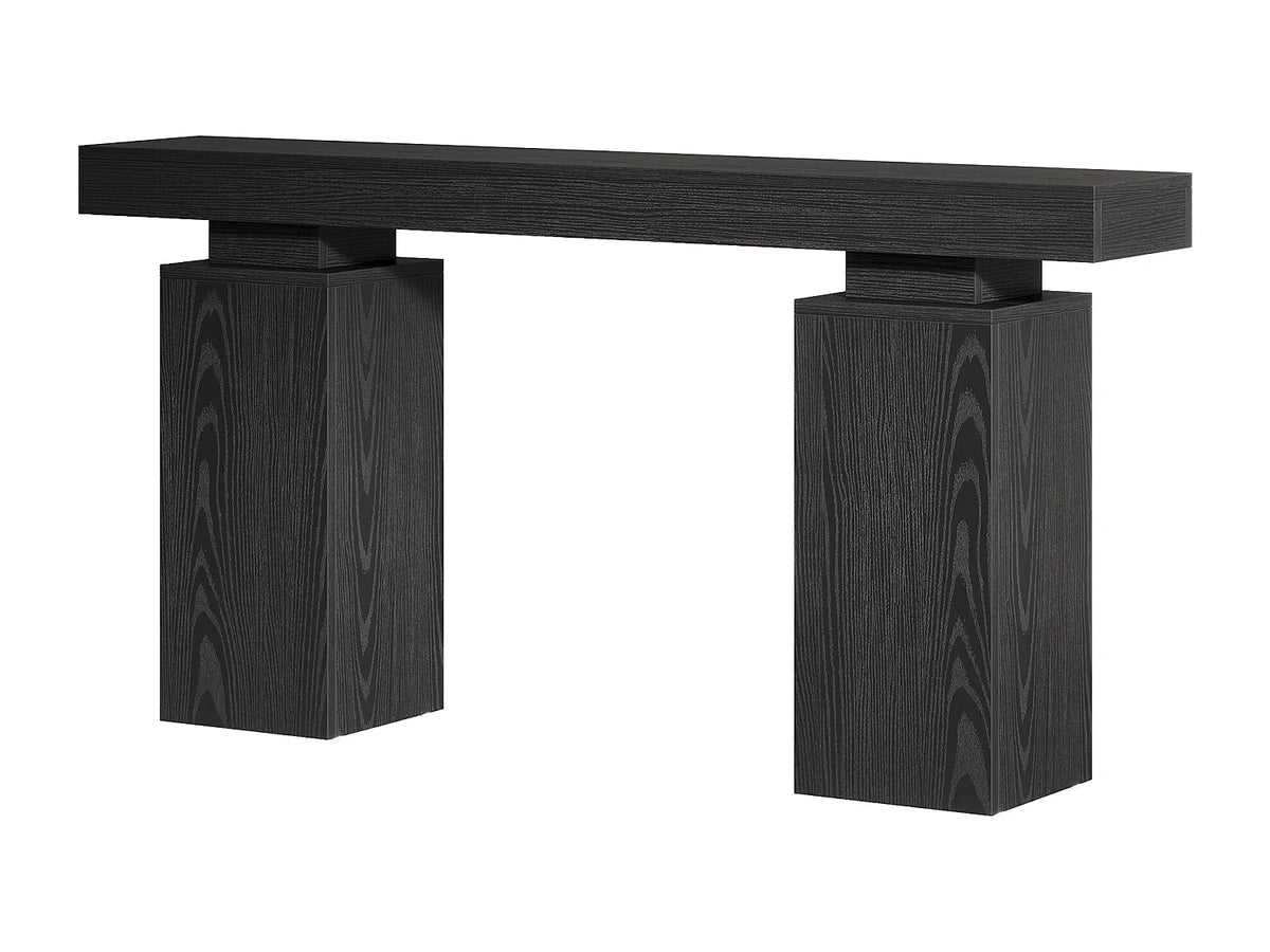 Console Japandi longue 2 pieds carrés en MDF effet bois noir 160 x 85 cm