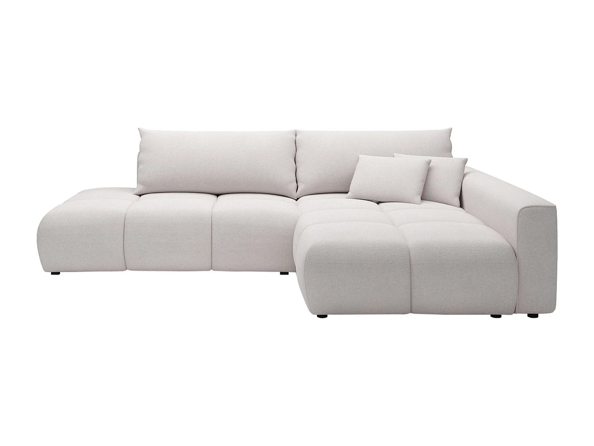 Canapé d'angle Japandi droit ouvert convertible avec coffre en tissu texturé beige 282 cm - Minturno
