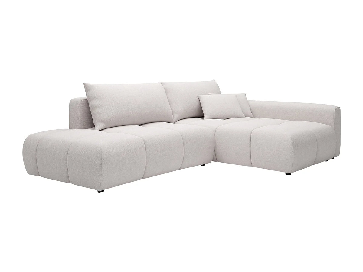 Canapé d'angle Japandi droit ouvert convertible avec coffre en tissu texturé beige 282 cm - Minturno