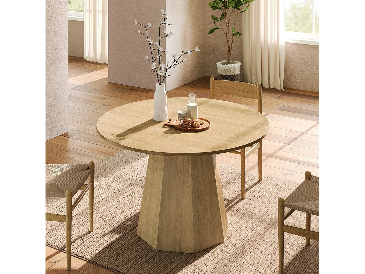 Table à manger ronde Japandi 4 à 6 personnes en MDF naturel Ø 120 cm