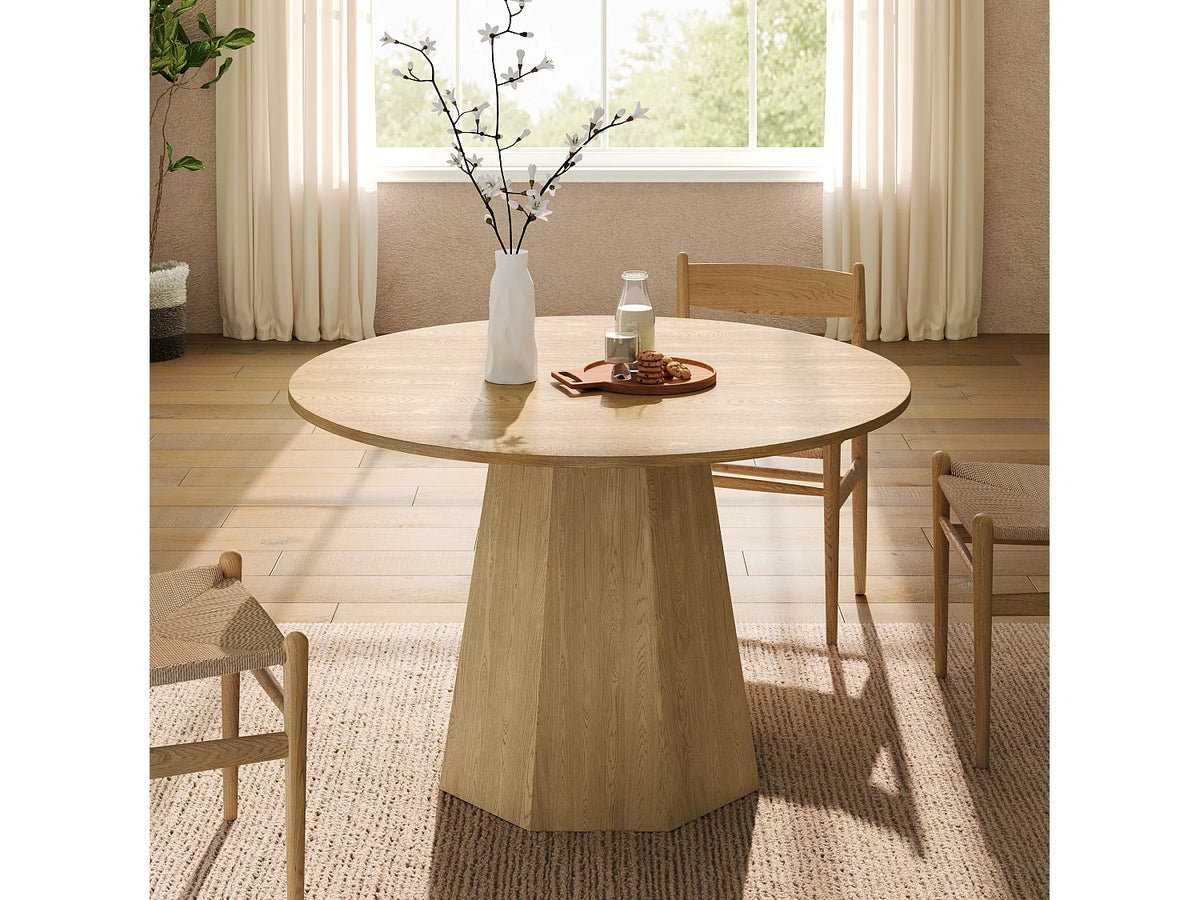 Table à manger ronde Japandi 4 à 6 personnes en MDF naturel Ø 120 cm