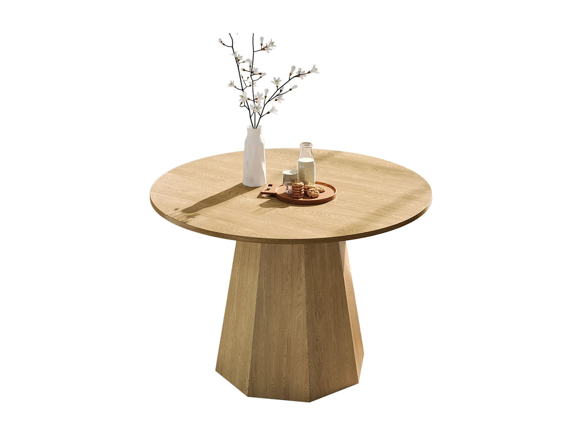 Table à manger ronde Japandi 4 à 6 personnes en MDF naturel Ø 120 cm
