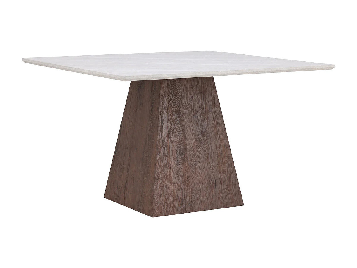 Table à manger carrée Japandi 4 personnes en MDF effet pierre gris et moka 120 x 120 cm - Cael