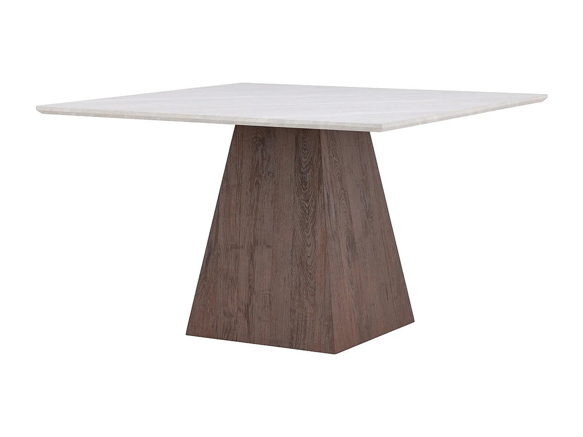 Table à manger carrée Japandi 4 personnes en MDF effet pierre gris et moka 120 x 120 cm - Cael
