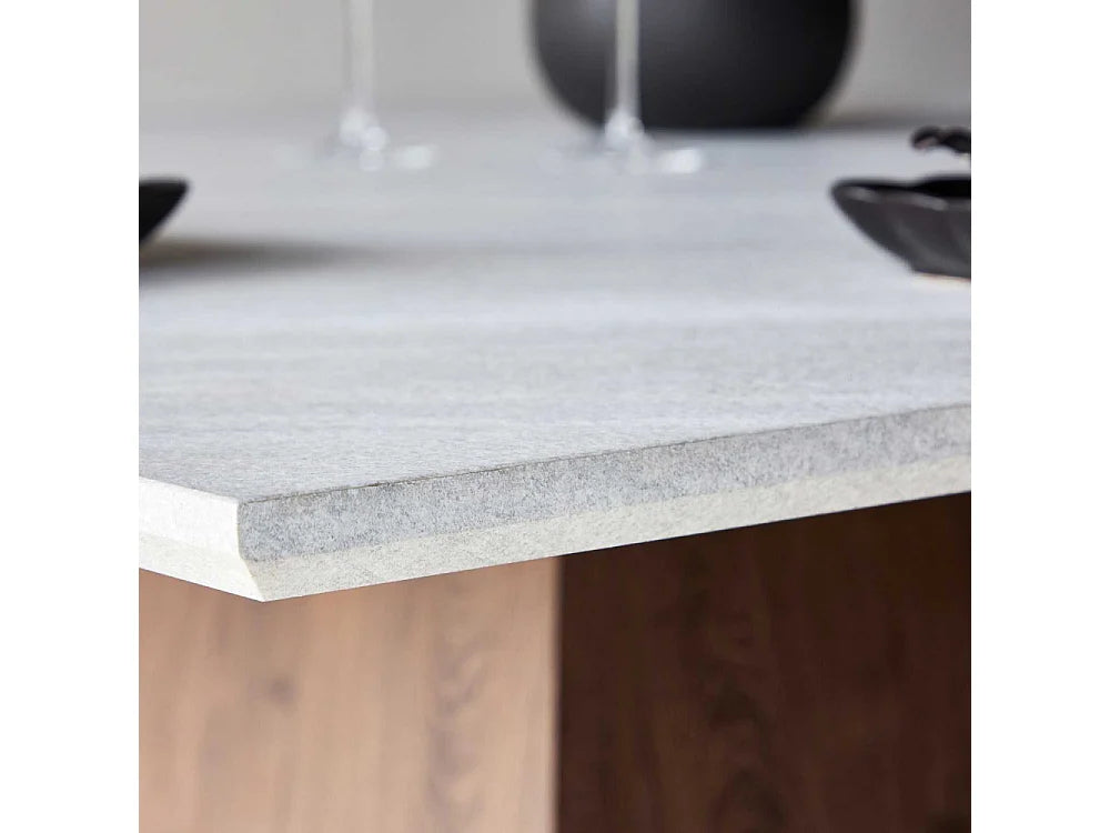 Table à manger carrée Japandi 4 personnes en MDF effet pierre gris et moka 120 x 120 cm - Cael