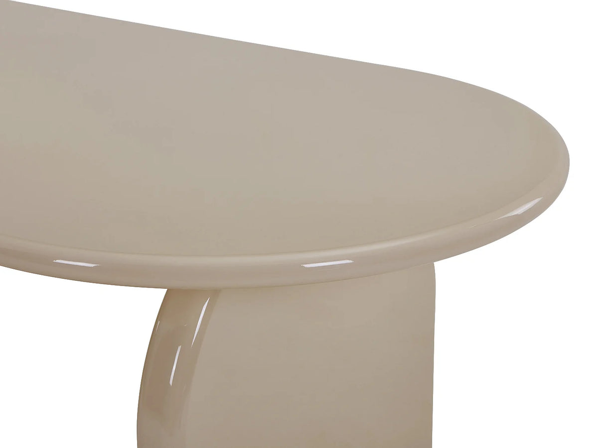 Table à manger ovale Japandi 8 personnes en MDF laqué beige brillant 200 x 100 cm - Felyria