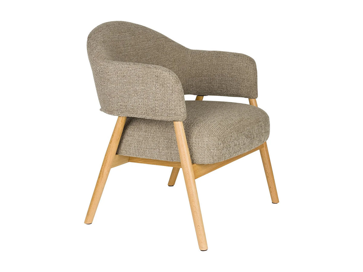 Fauteuil Japandi lounge relax en tissu taupe et chêne massif - Indy