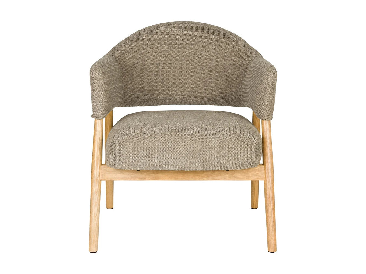 Fauteuil Japandi lounge relax en tissu taupe et chêne massif - Indy