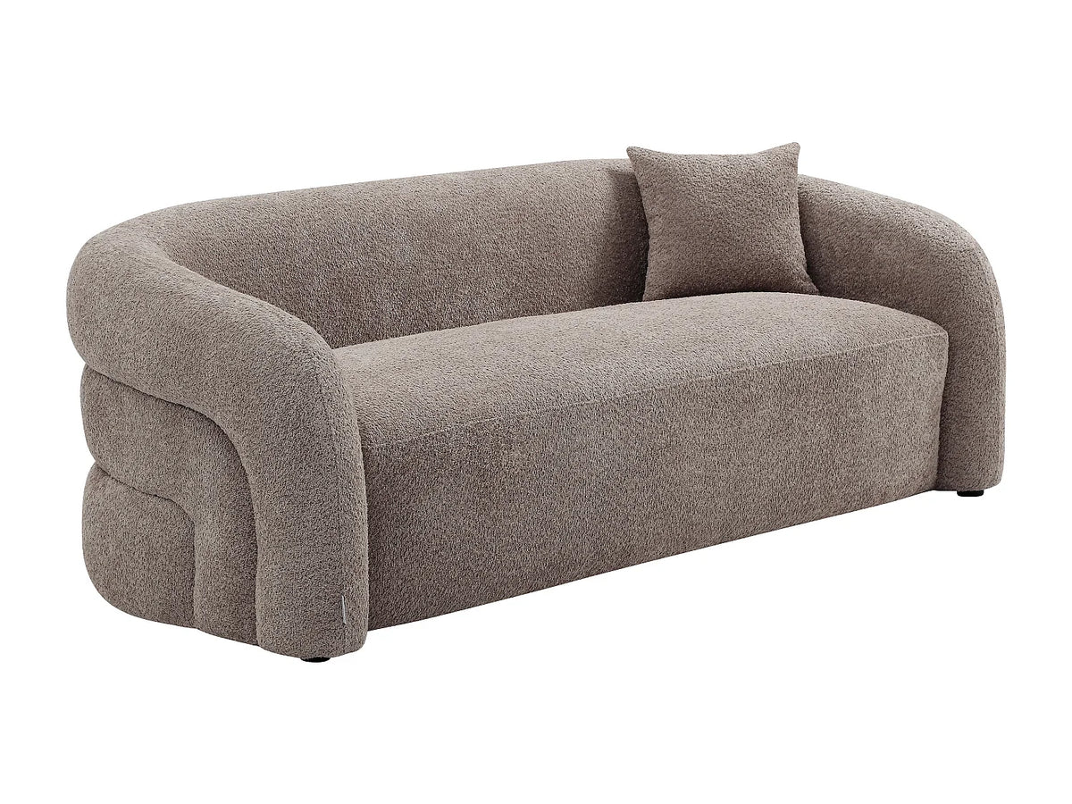 Canapé Japandi 3 places en bouclette taupe 220 cm - Lapiota