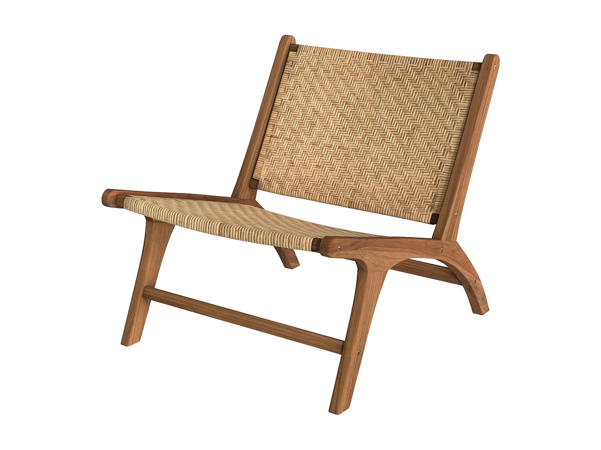 Fauteuil Japandi en bois de teck et rotin tressé naturel - Kilka