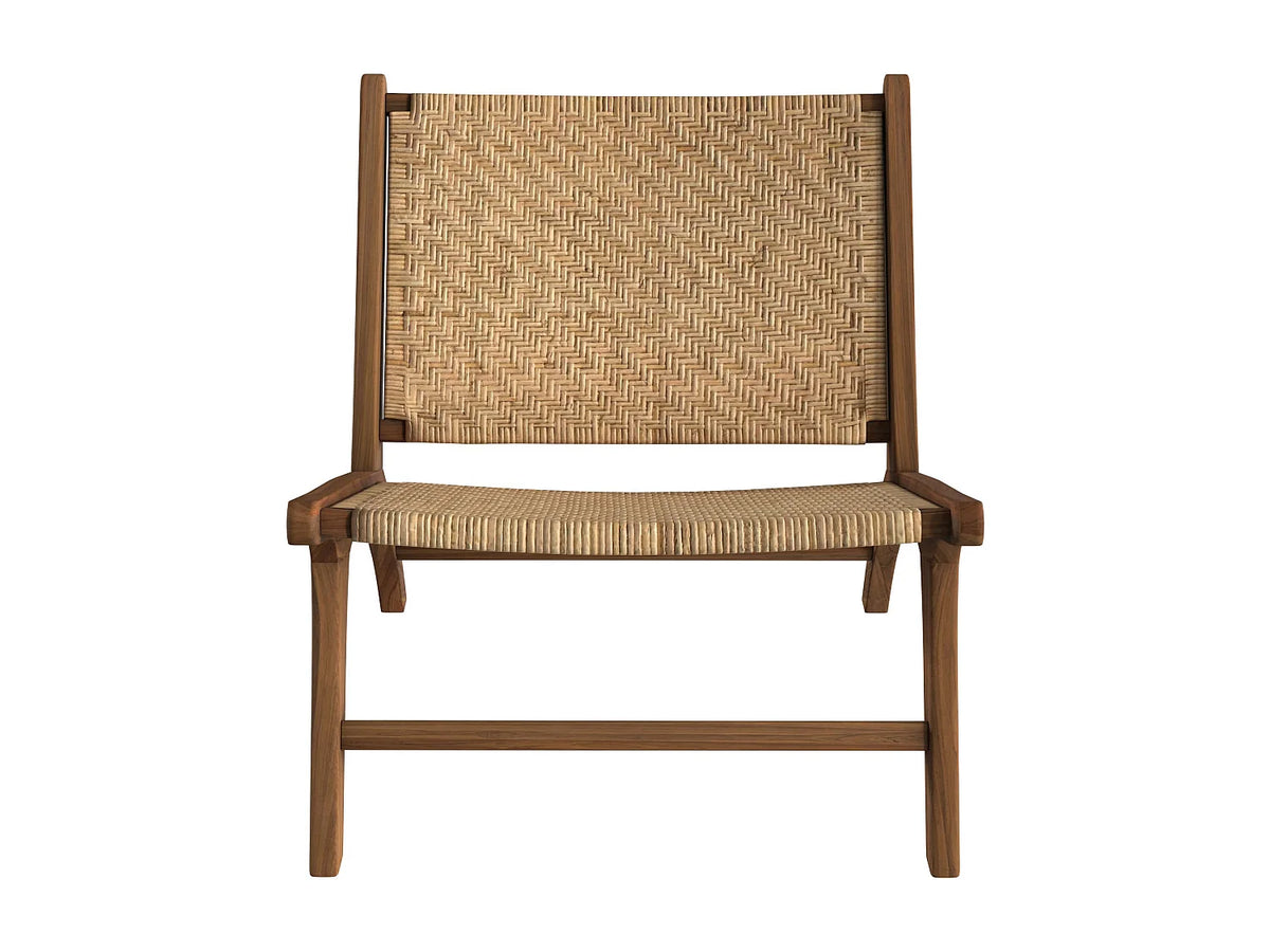 Fauteuil Japandi en bois de teck et rotin tressé naturel - Kilka