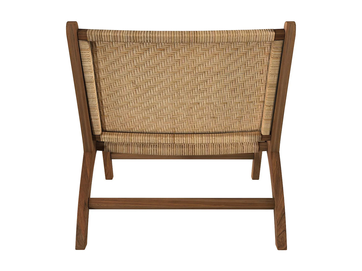 Fauteuil Japandi en bois de teck et rotin tressé naturel - Kilka