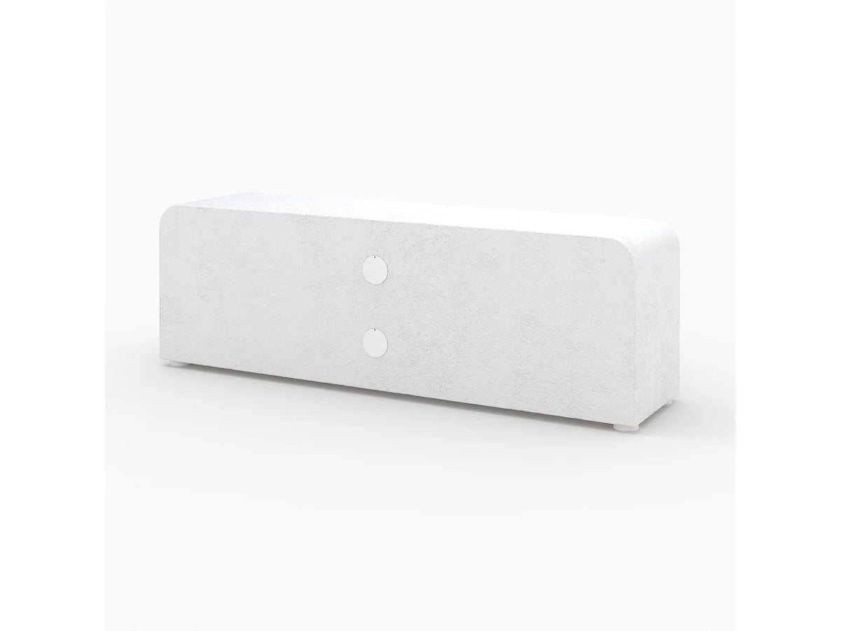 Meuble TV Japandi 4 niches en plâtre blanc cassé 140 x 45 cm - Fira