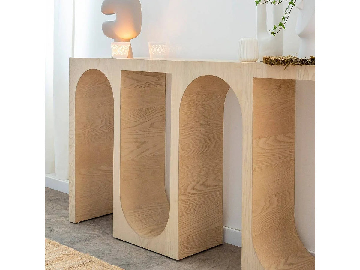 Console Japandi étroite en chêne massif clair 140 x 75 cm - Octave
